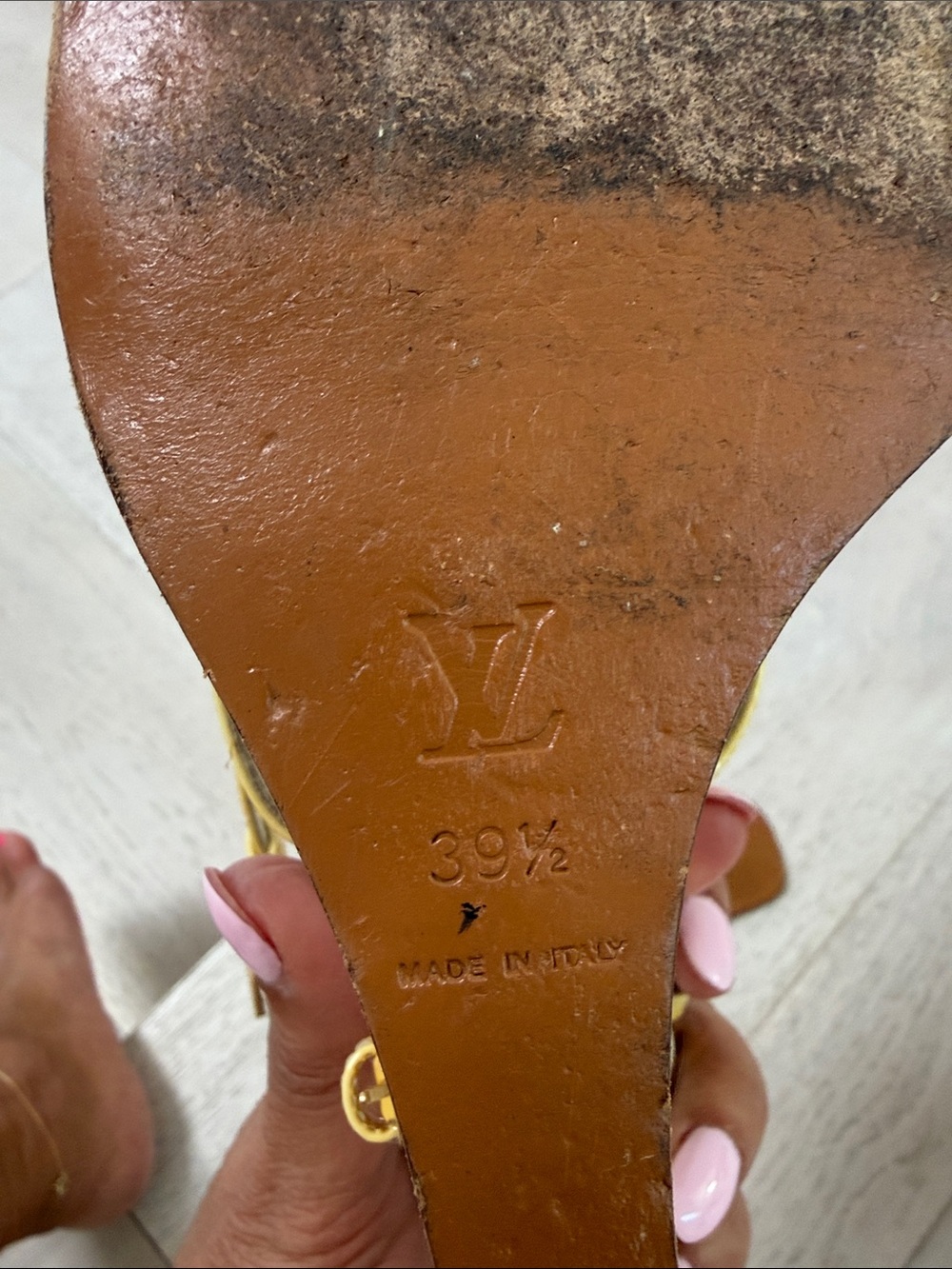 Louis Vuitton Yellow and Brown Strappy Cutout Sandals - Picture 5 of 6